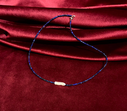 Colier dama Perla baroc, Lapis Lazuli si argint