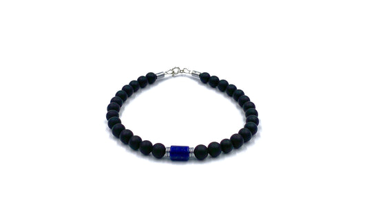 Bratara barbateasca Lapis Lazuli cilindru si Onix mat 6mm