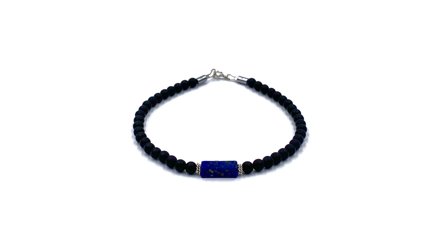 Bratara barbateasca Lapis Lazuli dreptunghiular si Onix mat 4mm